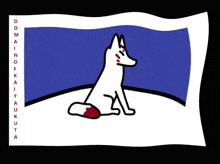 a white dog with red spots on its face sits in front of a blue background that says domain of kaiy
