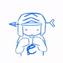a blue drawing of a person with the letter e on their chest