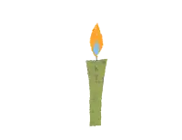 a green candle with a flame on it