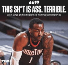 a basketball player with the number 1 on his jersey is on a poster that says this sh * t is ass terrible