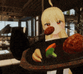 a girl is eating a steak with a fork in her mouth