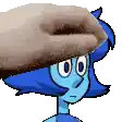 a pixel art of a blue cartoon character with a donut on his head .