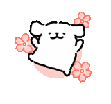 a drawing of a bear surrounded by pink flowers