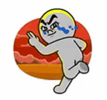 a cartoon character is crying and giving the middle finger while holding a donut .