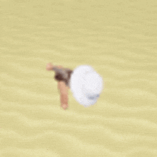a person wearing a white hat is flying through the air on a beach .