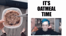 Drew Gooden Its Oatmeal Time GIF - Drew Gooden Its Oatmeal Time Blue Hair GIFs