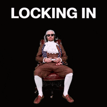 a man sitting in a chair with a red arrow pointing to the word " locking in "