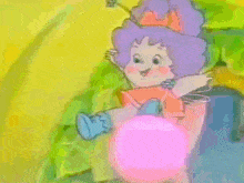 a cartoon drawing of a girl with purple hair