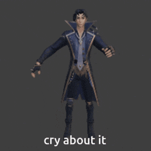 a 3d model of a man with the words cry about it on the bottom