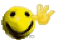 a pixel art of a smiley face giving a thumbs up .