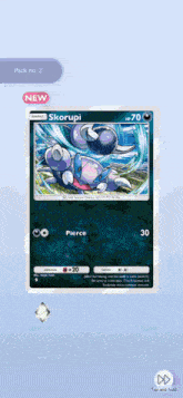a screenshot of a pokemon card with the name skorupi on it