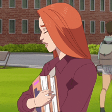 a cartoon drawing of a girl holding a book that says " i am "