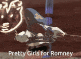 a video game character says pretty girls for romney on the screen