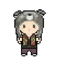 a pixel art of a girl wearing a bear hat and a sweater .