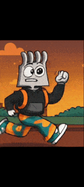 a cartoon character with a hand on his head running