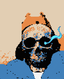a pixel art of a skull with a smoke coming out of it