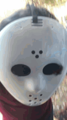a person wearing a jason voorhees mask on their face
