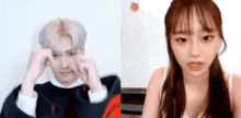 a man and a woman are sitting next to each other and talking .