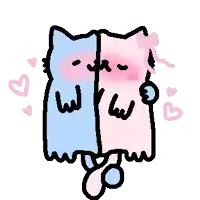 a drawing of two cats one blue and one pink