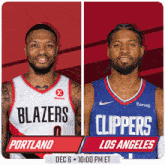 two basketball players from the portland blazers and los angeles clippers are on a poster
