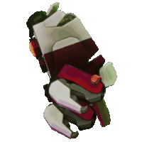 a cartoon drawing of a robot with a green head and orange eyes