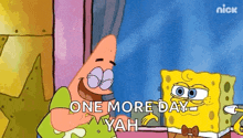 patrick star and spongebob squarepants are standing next to each other and laughing .
