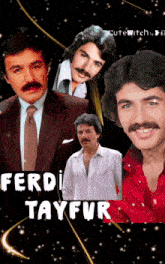 a poster of ferdi tayfur with many pictures of him on it