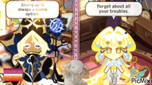 a cartoon character with a speech bubble that says giving up is always a viable option