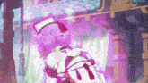 a purple and white cartoon character with a number 11 on her back