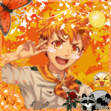 a picture of a boy scout with a raccoon and a butterfly surrounding him