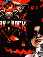 a poster for by of rock with a skull and a spider