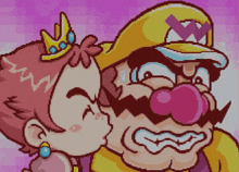 a pixel art drawing of princess peach kissing mario