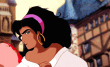 esmeralda from the hunchback of notre dame is wearing a purple headband and earrings