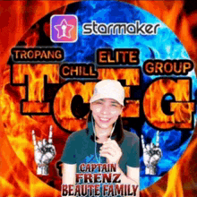 a picture of captain frenz beaute family with flames in the background .