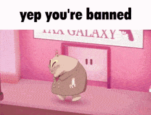 a cartoon character in front of a sign that says galaxy