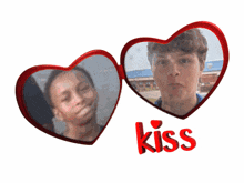 a picture of a boy and a girl with the word kiss underneath
