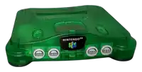 a green nintendo 64 video game console against a white backdrop