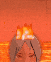 a pixelated image of a person 's face with a flame coming out of it