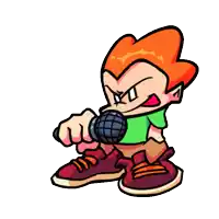 a cartoon character is holding a microphone in his hand and pointing at it .