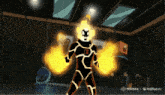 a cartoon character with flames coming out of his hands and the words minimax and hailuo ai on the bottom
