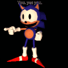 a pixel art of sonic the hedgehog pointing with the words " you yes you " below him