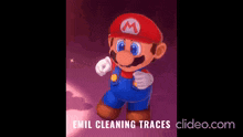 a video of mario with the words " emil cleaning traces " on the bottom
