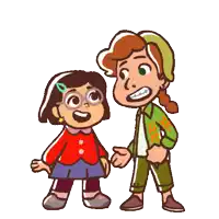 a boy and a girl are standing next to each other in a cartoon