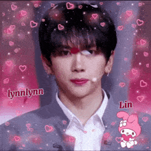 a picture of a boy with pink hearts and the name lynnlynn on the bottom