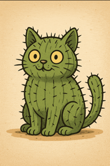 a cat that looks like a cactus is sitting on the ground
