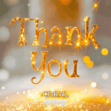 a gold thank you card with the name coral