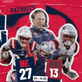 a poster for the patriots shows a man with a microphone