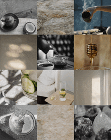 a collage of photos shows various types of drinks