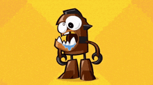 a cartoon character is standing on a yellow background