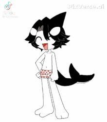 a black and white drawing of a cartoon character wearing a pair of red heart shaped underwear .